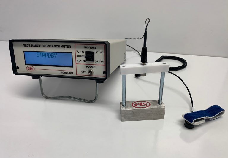 Model 835 Glove CAFE Test Electrode and Model 871 Wide Range Resistance Meter Test Setup